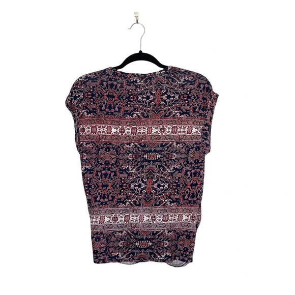 Lucky Brand Black & Red Boho Floral Print Knot Front Top Xsmall Women’s - Picture 5 of 10